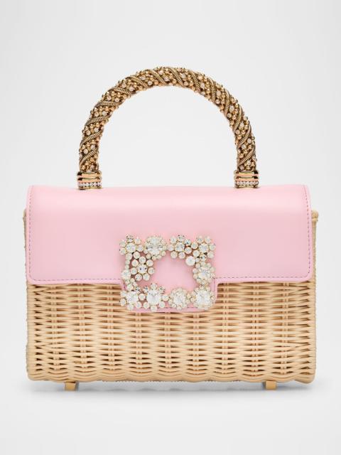 Roger Vivier Flower Strass Bamboo Wicker Shoulder Bag