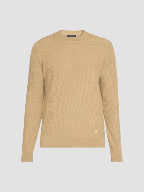 EMPORIO ARMANI Men's Wool Bar-Stitch Crewneck Sweater - Striped Brown