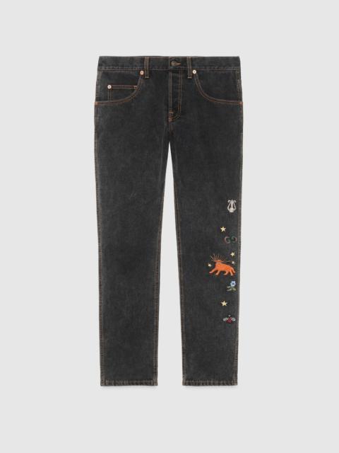 GUCCI Tapered embroidered jeans