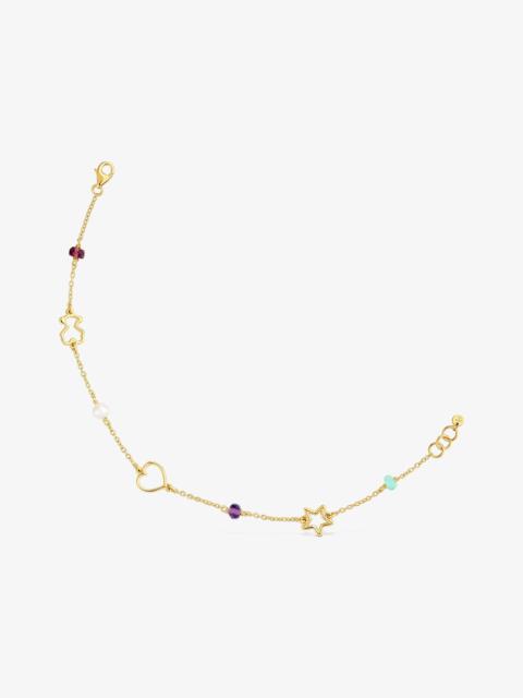 TOUS 9kt gold Chain bracelet with motifs and gemstones TOUS Silueta