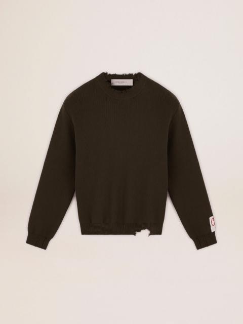 Men's round-neck sweater in military green cotton