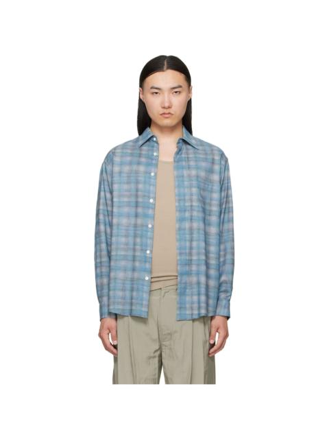 YOKE Blue Printed Plaid Cotton Lawn Shirt