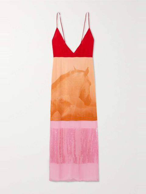 + NET SUSTAIN sequin-embellished printed organic silk crepe de chine midi dress