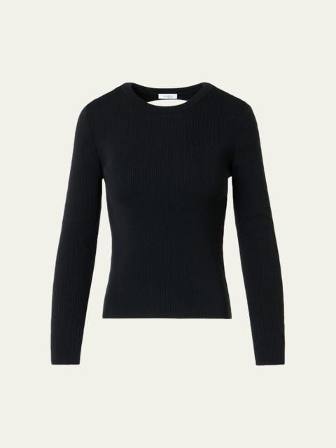 AKRIS Back-Cutout Rib Knit Crewneck Sweater