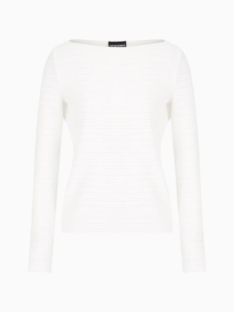 Stretch jacquard nylon jersey boat-neck jumper