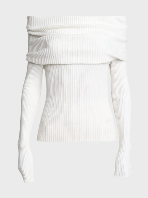 courrèges Twisted Off-The-Shoulder Long-Sleeve Rib Knit Sweater