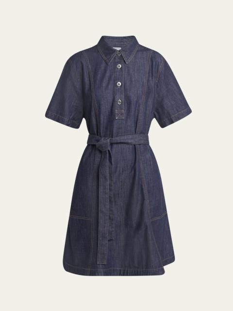 Bottega Veneta Short-Sleeve Belted Denim Shirtdress