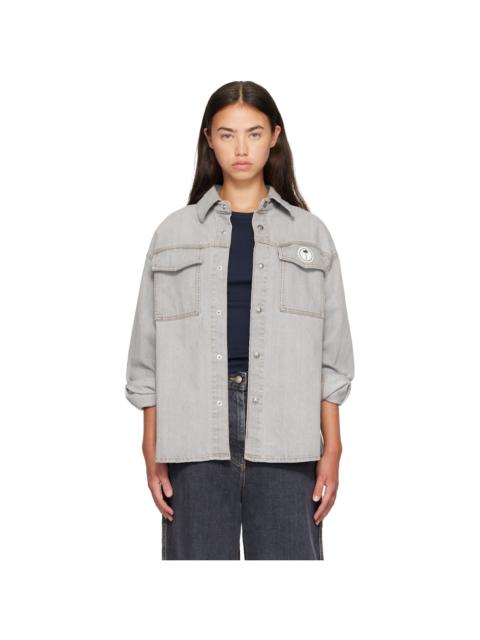 Palm Angels Gray Tree Logo Denim Overshirt