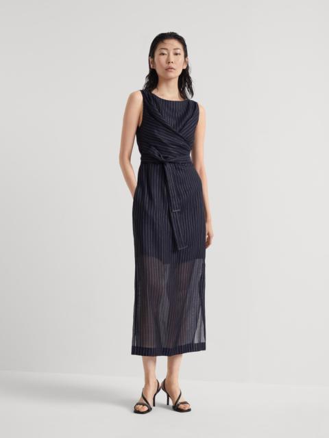 Brunello Cucinelli Cotton sparkling stripe gauze wrap dress with monili