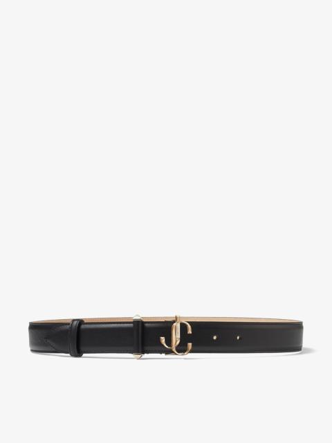 JIMMY CHOO JC-Bar Belt
Black Soft Shiny Calf Leather Belt with Light Gold JC Emblem