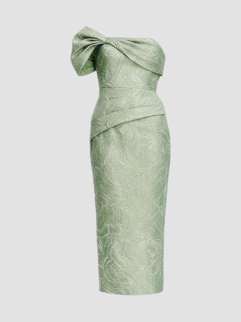 Dress The Population Women's Cyprus One-Shoulder Jacquard Midi-Dress - Sage