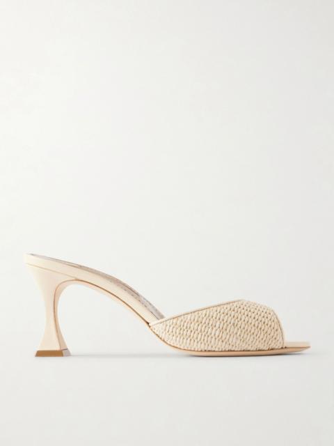 Manolo Blahnik Jadara 70 leather-trimmed raffia mules Neutral