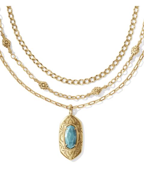 KENDRA SCOTT Keziah Vintage Gold Multi Strand Necklace in Variegated Dark Teal Magnesite