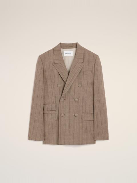 AMI Paris BROWN DOUBLE BREASTED STRIPED WOOL BLAZER
