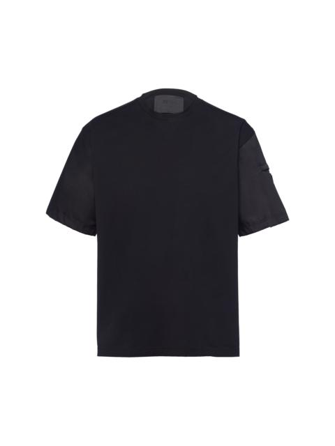 Stretch cotton T-shirt with Re-Nylon details
