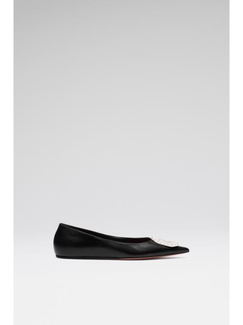 Amina Muaddi CAMELIA FLAT BLACK NAPPA AND WHITE BUCKLE