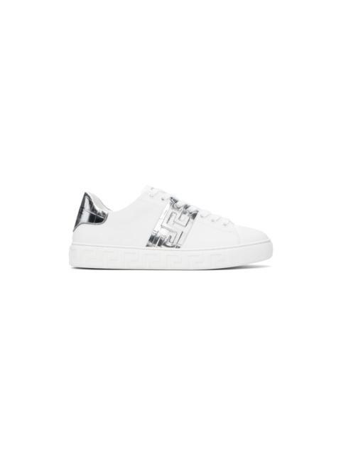 VERSACE White & Silver Greca Sneakers