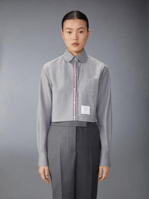 Thom Browne Stripe Cotton Flannel Classic Cropped Round Collar Shirt