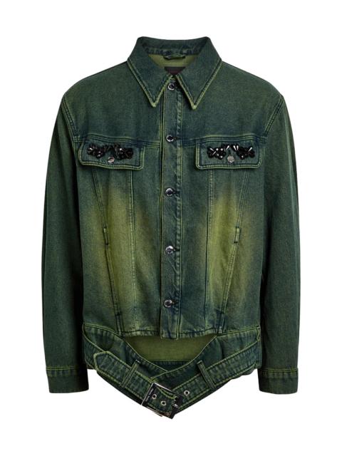 Simone Rocha Simone Rocha Multi Belt Waist Tail Denim Trucker Jacket W/ Emb Green