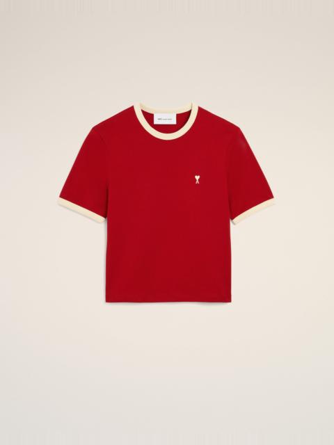 AMI Paris RED CONTRASTED COTTON T-SHIRT WITH AMI DE COEUR