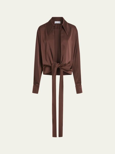 16ARLINGTON Romy Tie-Hem Satin Blouse