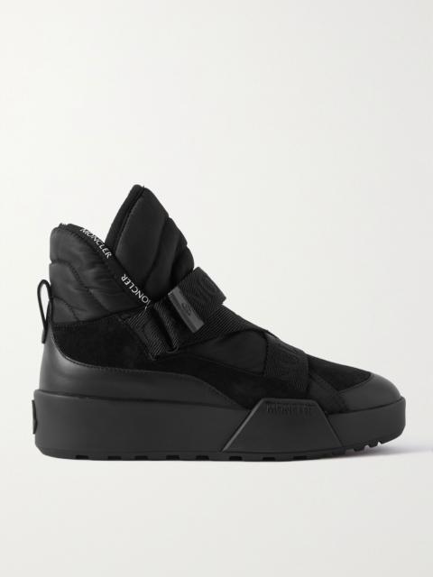 Moncler Cross Promyx suede-trimmed quilted shell and leather high-top sneakers Black