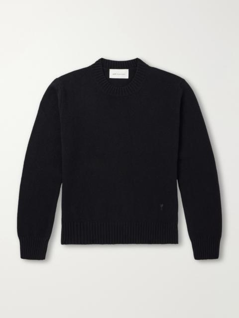 AMI Paris Logo-Embroidered Cashmere and Wool-Blend Sweater