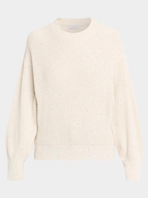 Brunello Cucinelli Shimmering Linen-Cotton Knit Crewneck Sweater
