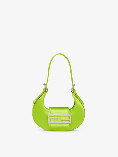 FENDI Cookie mini hobo bag made of acid green silk satin, decorated with an FF clasp. Lined internal compa