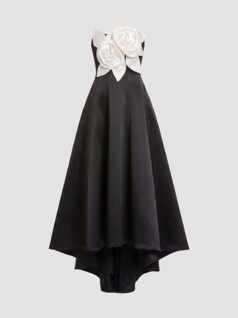MAC DUGGAL Women's 3D Floral Appliqué Satin A-Line Gown - Black Ivory
