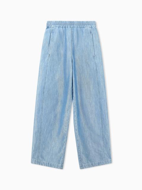 EMPORIO ARMANI WIDE-LEG METAL-LOOK DENIM TROUSERS WITH AN ELASTIC WAIST