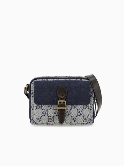 EMPORIO ARMANI CROSSBODY BAG IN COTTON WITH MONOGRAM PATTERN AND BUCKLE