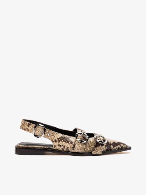 Larroudé Patti Flat Beige Snake Leather