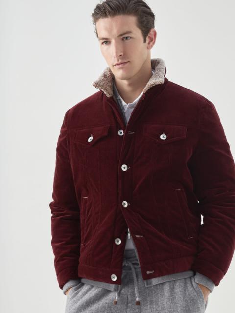 Comfort cotton and cashmere corduroy four-pocket jacket with shearling lining