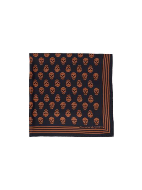 Alexander McQueen Navy & Brown Silk Skull Scarf