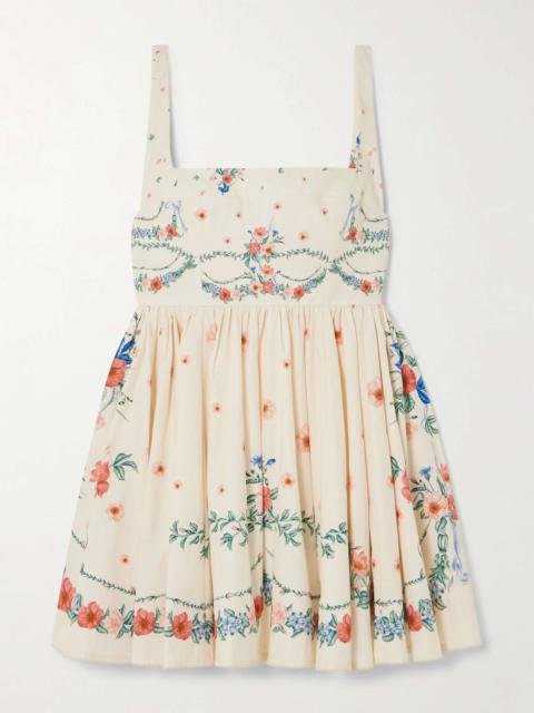 Agua by Agua Bendita Hierbabuena Mosqueta gathered floral-print cotton-poplin mini dress White