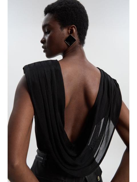 KAREN MILLEN Viscose Blend Slinky Drape Plunge Back Knit Top