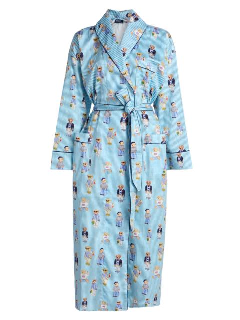 Polo Ralph Lauren Women's Heritage Cotton Striped Polo Bear Robe - Aqua Mist