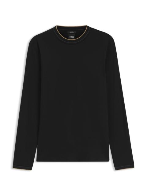 BOSS LONG-SLEEVED T-SHIRT IN MERCERIZED COTTON WITH CONTRAST TRIM