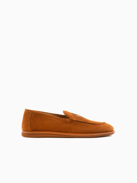 Suede loafers with embroidered logo