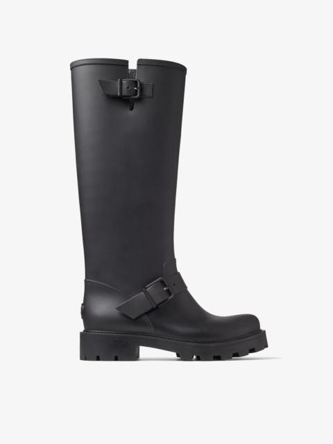 JIMMY CHOO Yael Flat Tall
Black Biodegradable Rubber Knee-High Rain Boots