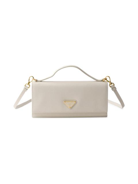 Prada Women's Saffiano Leather Wallet with Shoulder Strap - Beige Khaki