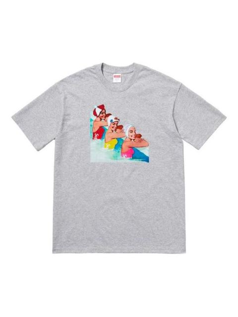 Supreme SS18 Swimmers Tee Heather Grey Cartoon Printing Short Sleeve Unisex Gray SUP-SS18-499