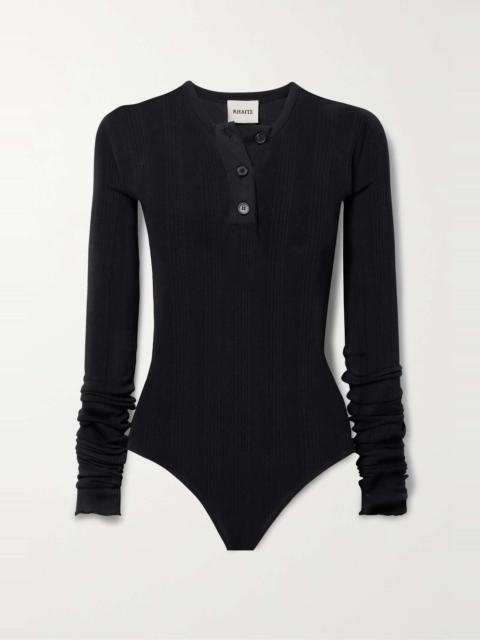 KHAITE Janelle ribbed cotton-blend thong bodysuit