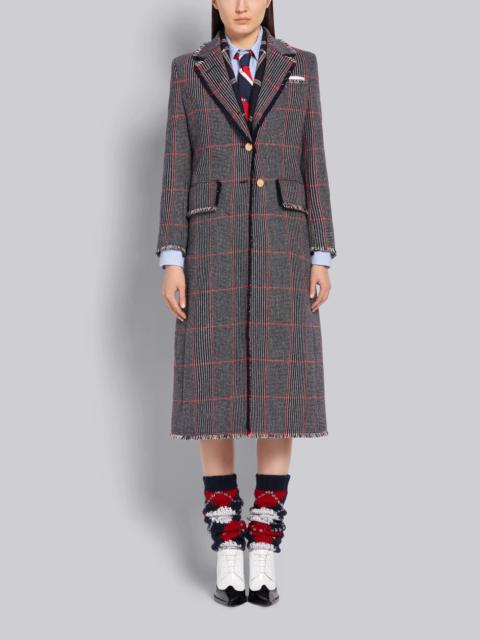 Thom Browne Tricolor Oversized Check Hunting Wool Tweed Frayed Wide Lapel Overcoat