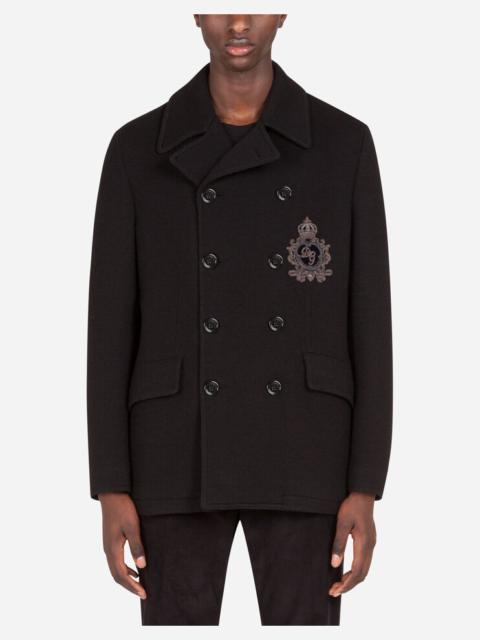 Jersey wool pea coat with patch embellishment
