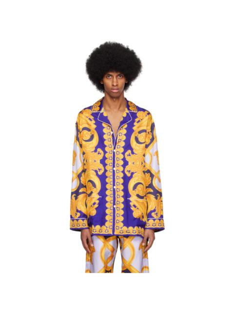 VERSACE Blue & Yellow Barocco 660 Pyjama Shirt