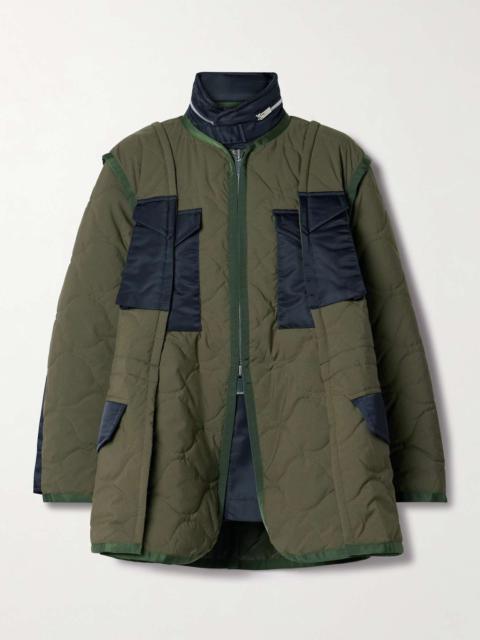 Shell-trimmed paneled quilted padded ripstop jacket