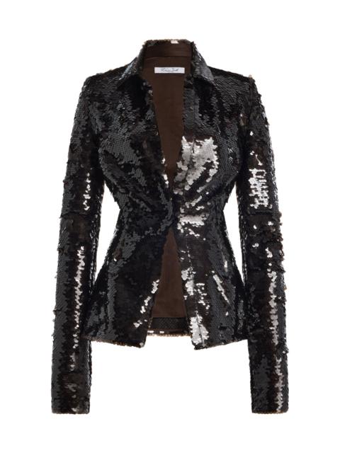 LaQuan Smith Sequined Button-Down Top brown