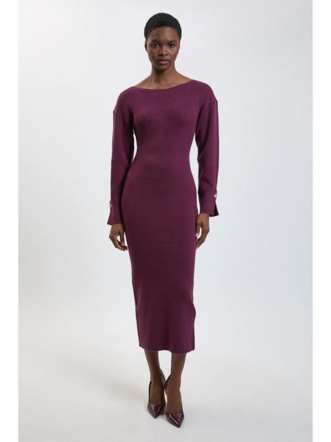 KAREN MILLEN Ribbed Crew Neck Knitted Maxi Dress